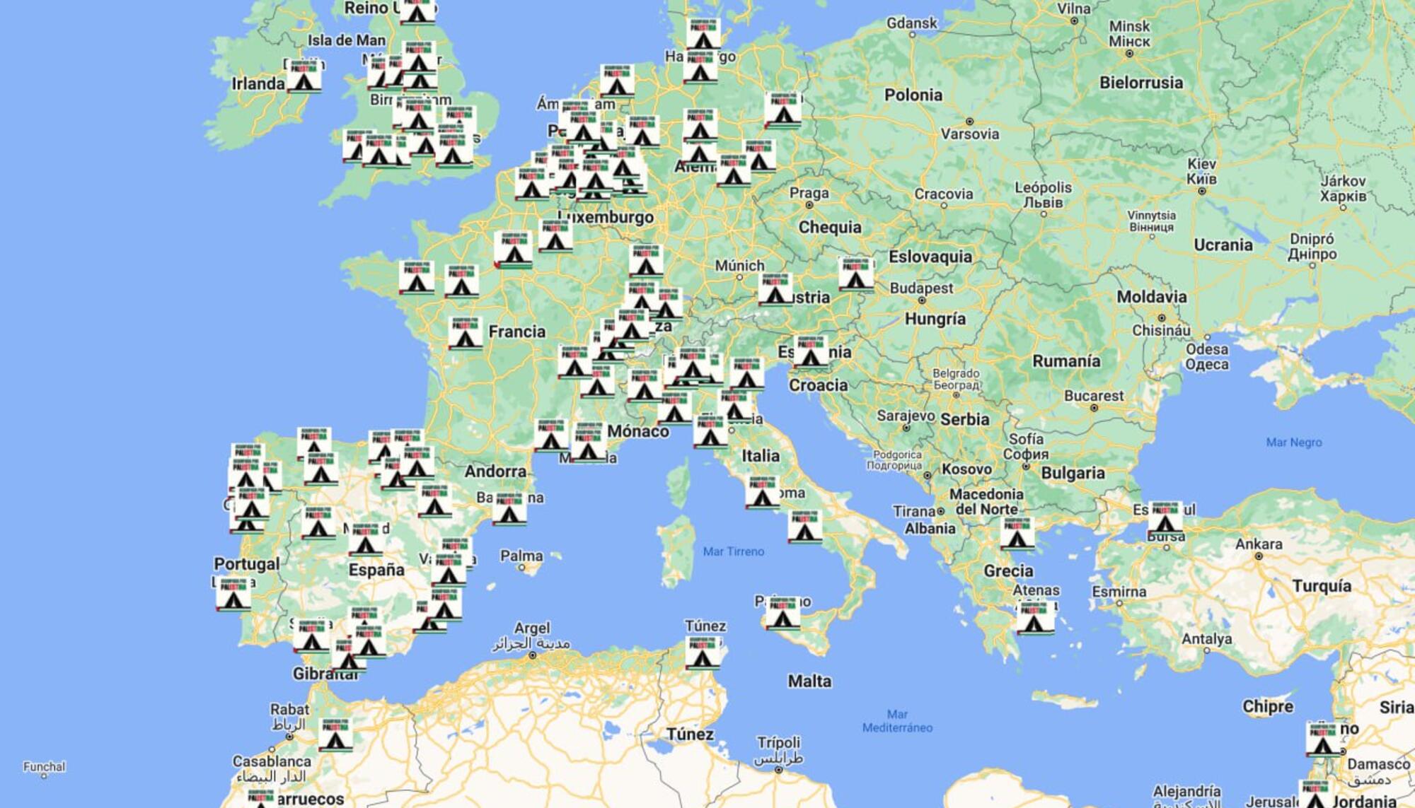 Acampadas universitarias mapa